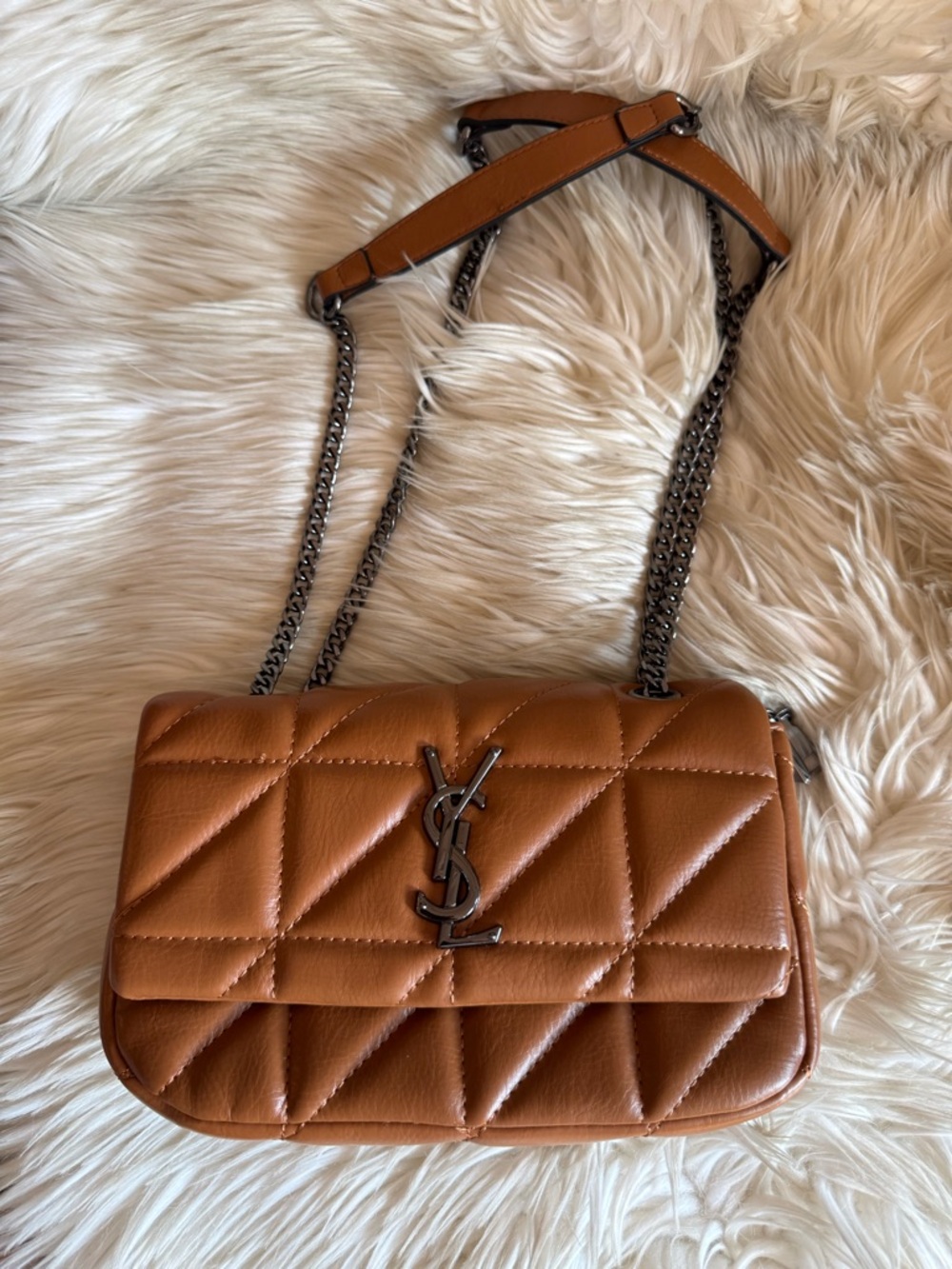Saint Laurent Quilted Leather Shoulder Bag in Caramel